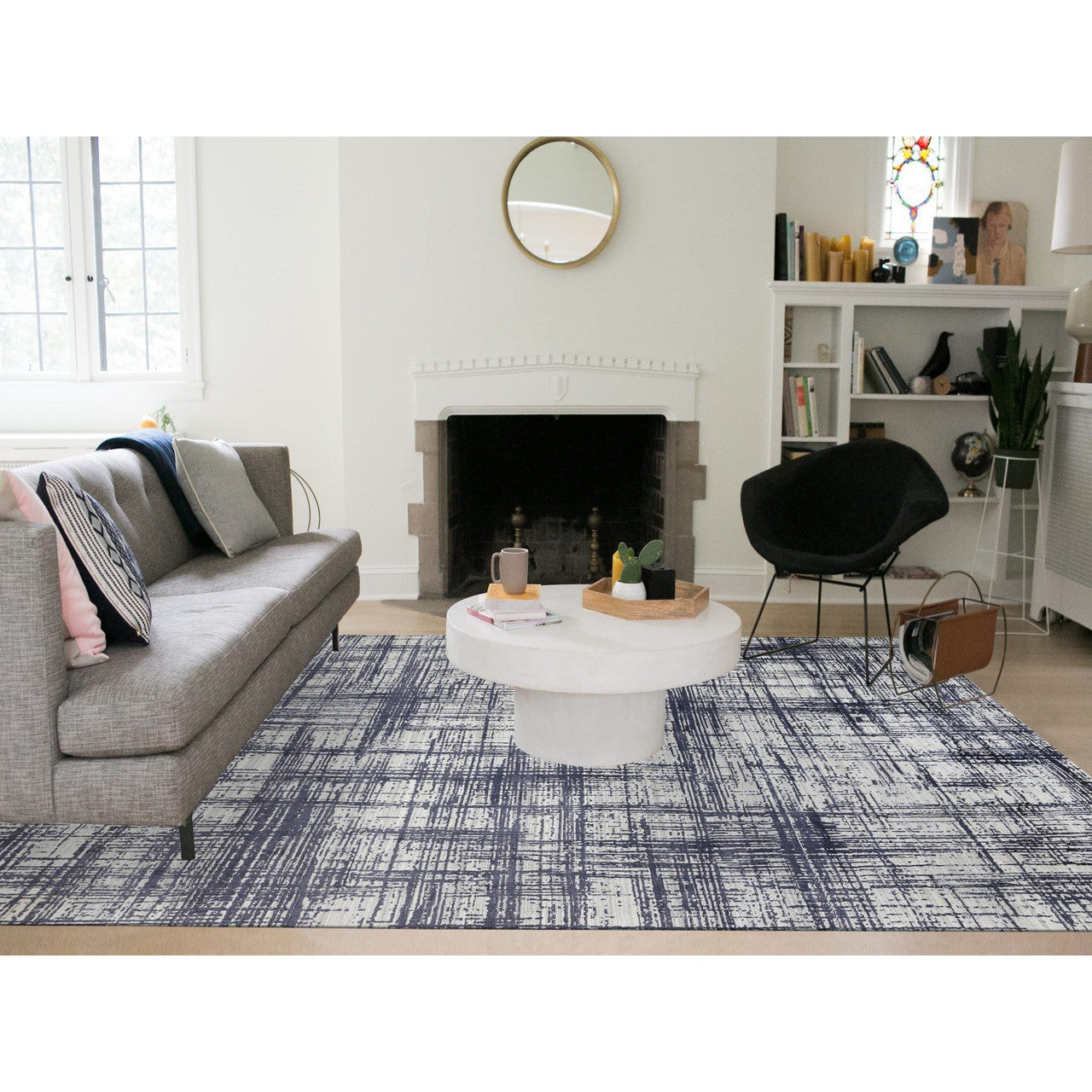 Modern and Contemporary Wool & Silk Hand Loomed Rug Black No Border 10.0X13.9 -O064595