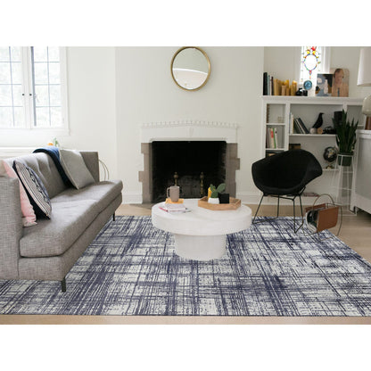 Modern and Contemporary Wool & Silk Hand Loomed Rug Black No Border 10.0X13.9 -O064595