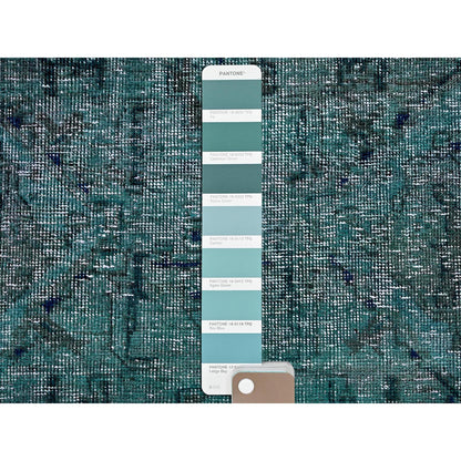 Overdyed & Vintage Wool Hand Knotted Rug Green 2.6x9.8 -O0645