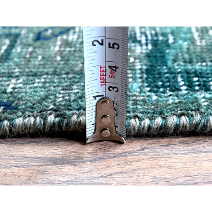 Overdyed & Vintage Wool Hand Knotted Rug Green 2.6x9.8 -O0645