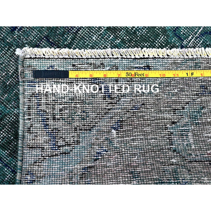 Overdyed & Vintage Wool Hand Knotted Rug Green 2.6x9.8 -O0645