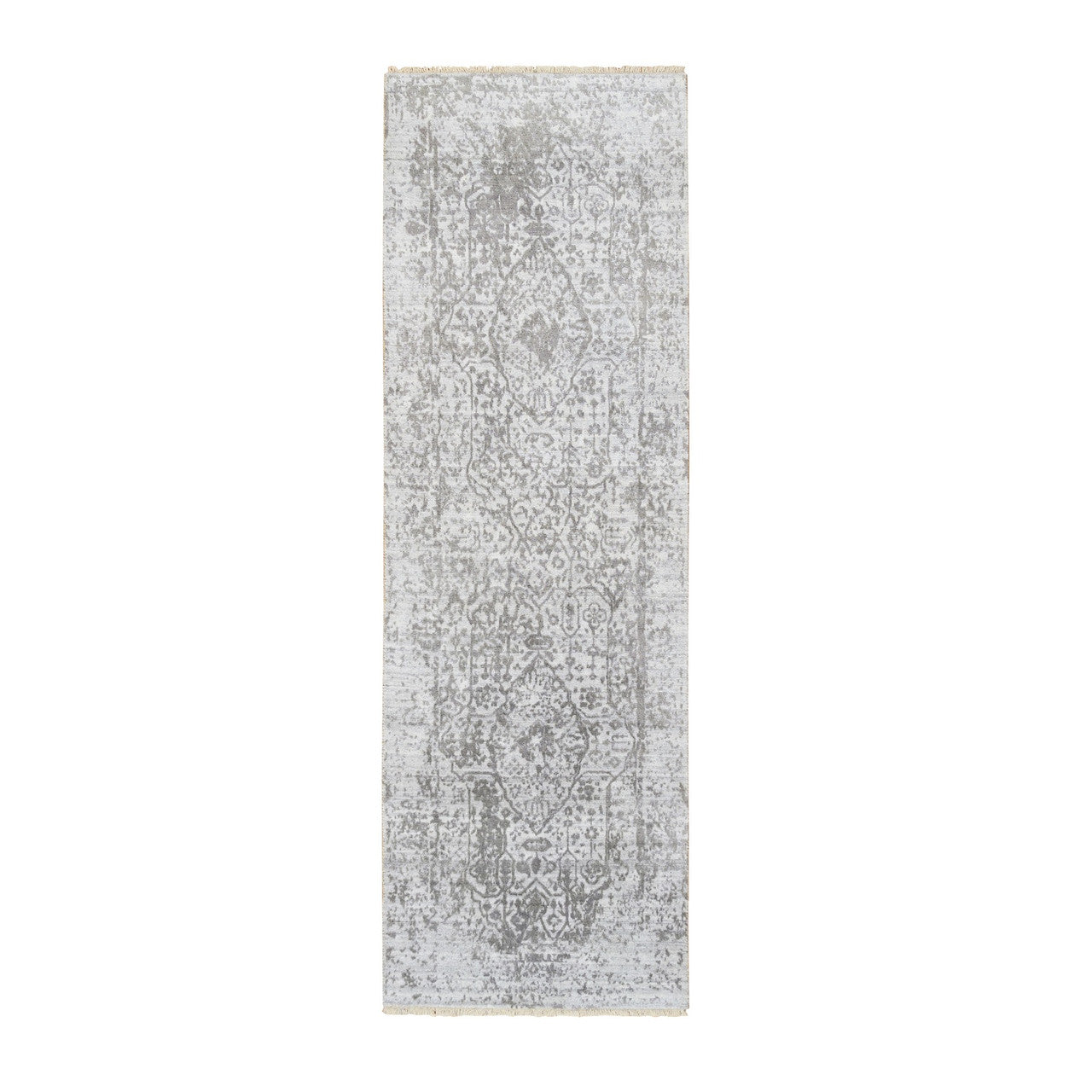 Gray 2'6" x 7'10" Transitional Hand knotted Wool/Silk Rug - Sku: O064603