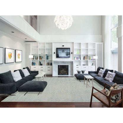 Transitional Wool & Silk Hand Loomed Rug Blue No Border 12.0X15.1 -O064604