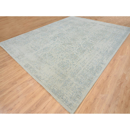 Transitional Wool & Silk Hand Loomed Rug Blue No Border 12.0X15.1 -O064604