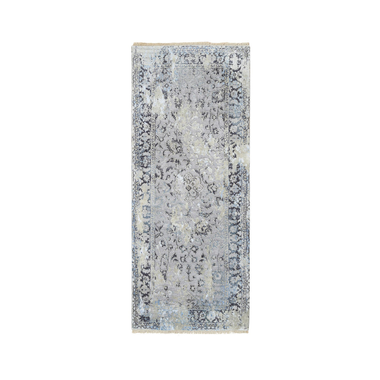 Gray 2'6" x 6'1" Transitional Hand knotted Wool/Silk Rug - Sku: O064609