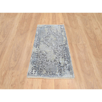 Transitional Wool & Silk Hand Knotted Rug Grey No Border 2.6X6.1 -O064609