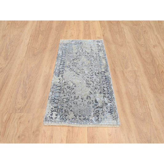 Transitional Wool & Silk Hand Knotted Rug Grey No Border 2.6X6.1 -O064609