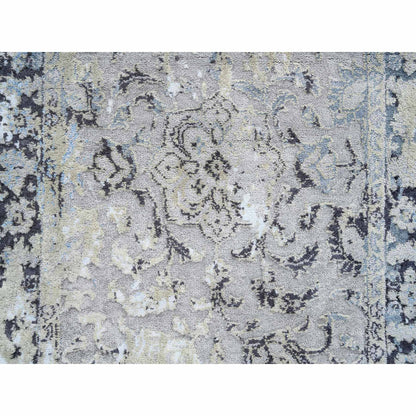 Transitional Wool & Silk Hand Knotted Rug Grey No Border 2.6X6.1 -O064609