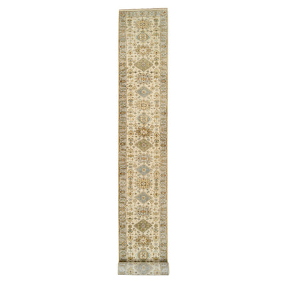 Heriz Wool Hand Knotted Rug Ivory Light Gray 2.7X20.0 -O064630