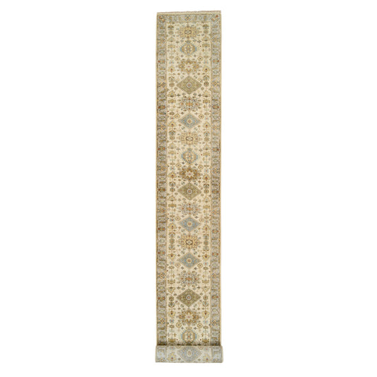 Heriz Wool Hand Knotted Rug Ivory Light Gray 2.7X20.0 -O064630