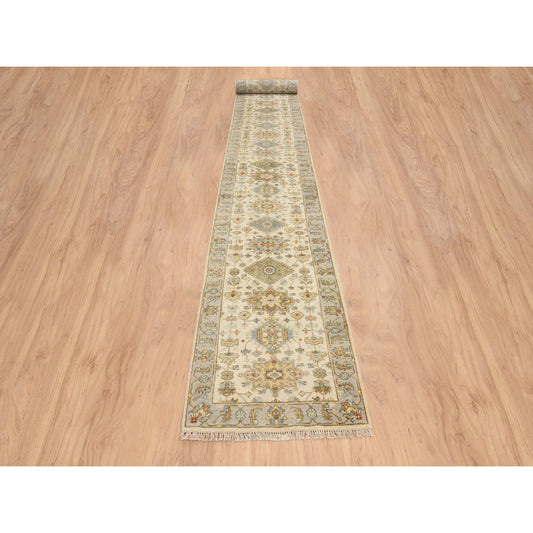 Heriz Wool Hand Knotted Rug Ivory Light Gray 2.7X20.0 -O064630
