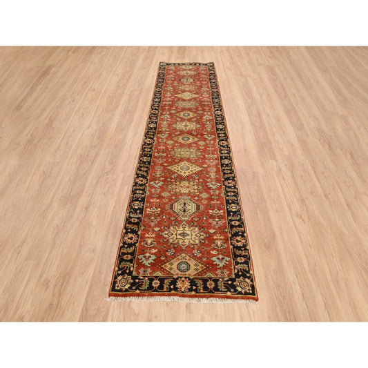 Heriz Wool Hand Knotted Rug Red Black 2.9X12.0 -O064632