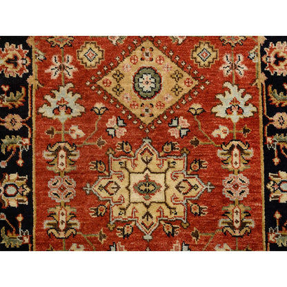 Heriz Wool Hand Knotted Rug Red Black 2.9X12.0 -O064632
