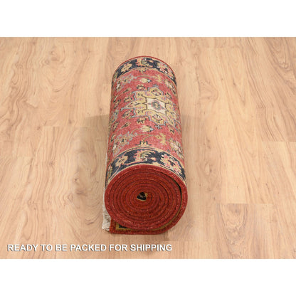 Heriz Wool Hand Knotted Rug Red Black 2.9X12.0 -O064632