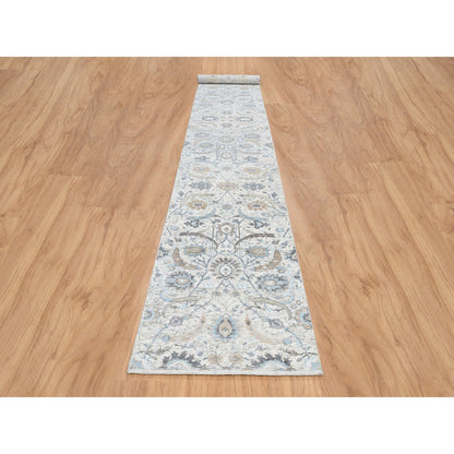 Transitional Wool & Silk Hand Knotted Rug Ivory No Border 2.6X18.1 -O064652