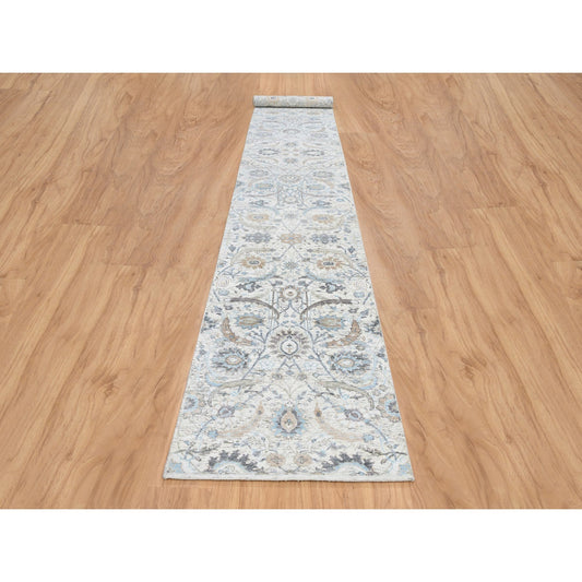 Transitional Wool & Silk Hand Knotted Rug Ivory No Border 2.6X18.1 -O064652