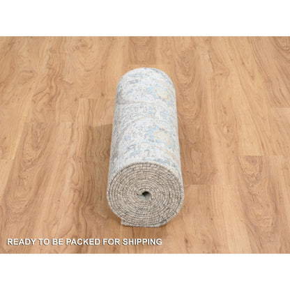 Transitional Wool & Silk Hand Knotted Rug Ivory No Border 2.6X18.1 -O064652