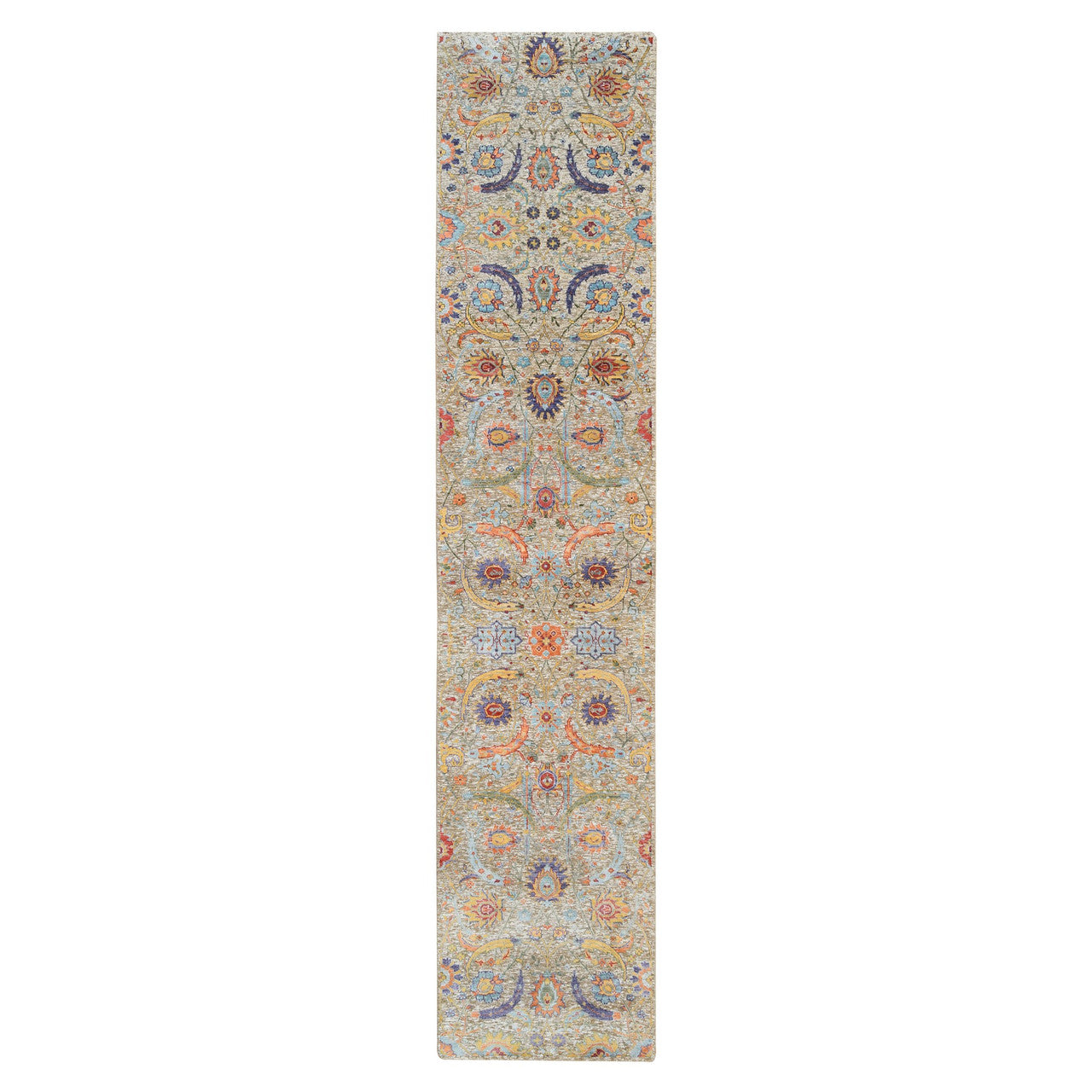Beige 2'7" x 12'4" Transitional Hand knotted Wool/Silk Rug - Sku: O064653