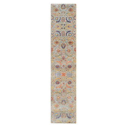 Transitional Wool & Silk Hand Knotted Rug Beige No Border 2.7X12.4 -O064653