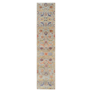 Transitional Wool & Silk Hand Knotted Rug Beige No Border 2.7X12.4 -O064653