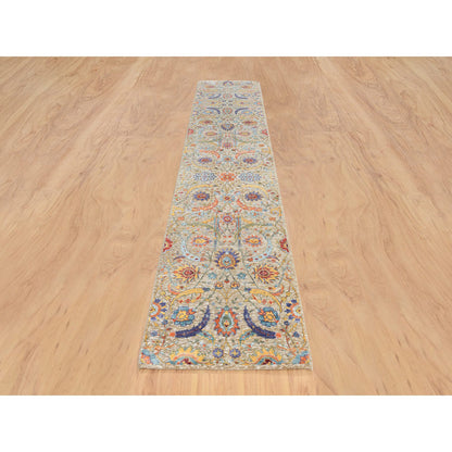 Transitional Wool & Silk Hand Knotted Rug Beige No Border 2.7X12.4 -O064653