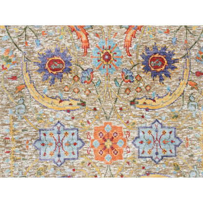 Transitional Wool & Silk Hand Knotted Rug Beige No Border 2.7X12.4 -O064653
