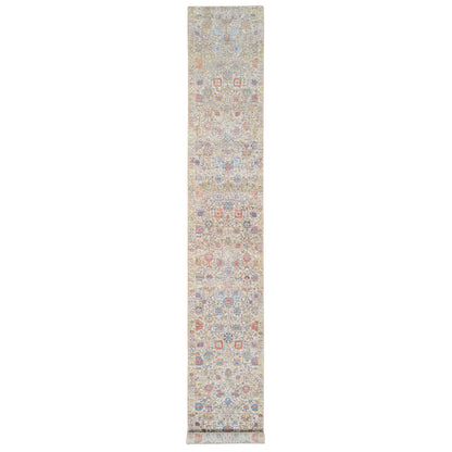 Transitional Wool & Silk Hand Knotted Rug Multicolored No Border 2.6X18.0 -O064655
