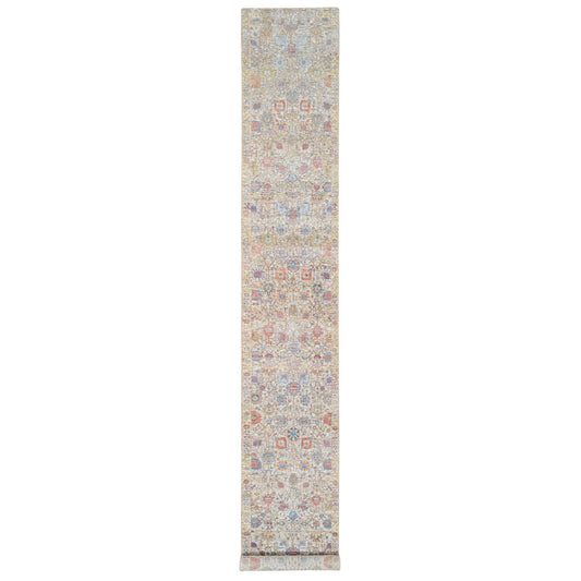 Transitional Wool & Silk Hand Knotted Rug Multicolored No Border 2.6X18.0 -O064655