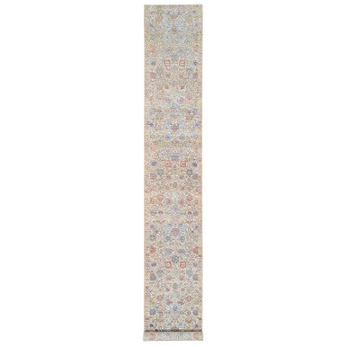 Transitional Wool & Silk Hand Knotted Rug Multicolored No Border 2.6X18.0 -O064655