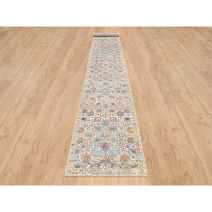 Transitional Wool & Silk Hand Knotted Rug Multicolored No Border 2.6X18.0 -O064655