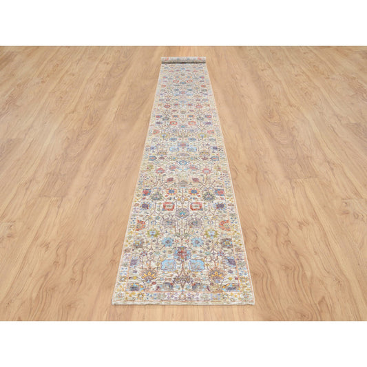 Transitional Wool & Silk Hand Knotted Rug Multicolored No Border 2.6X18.0 -O064655