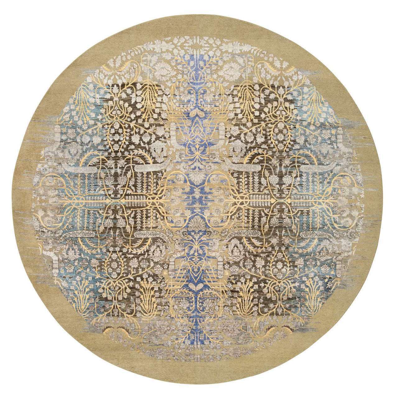 Brown 10'0" x 10'0" Transitional Hand knotted Wool/Silk Rug - Sku: O064661