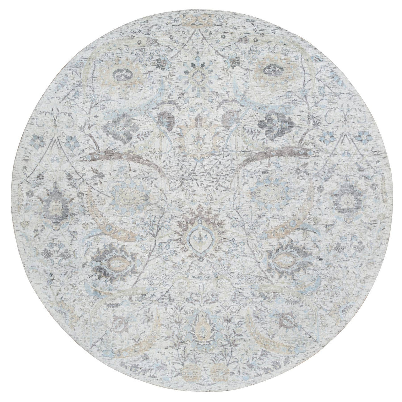 Ivory 9'9" x 9'9" Transitional Hand knotted Wool/Silk Rug - Sku: O064662