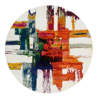Modern and Contemporary Wool & Silk Hand Knotted Rug Multicolored No Border 8.9X8.9 -O064665
