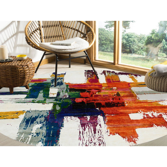 Modern and Contemporary Wool & Silk Hand Knotted Rug Multicolored No Border 8.9X8.9 -O064665