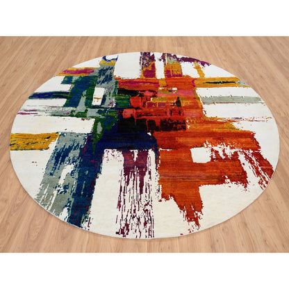 Modern and Contemporary Wool & Silk Hand Knotted Rug Multicolored No Border 8.9X8.9 -O064665