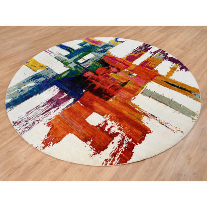 Modern and Contemporary Wool & Silk Hand Knotted Rug Multicolored No Border 8.9X8.9 -O064665