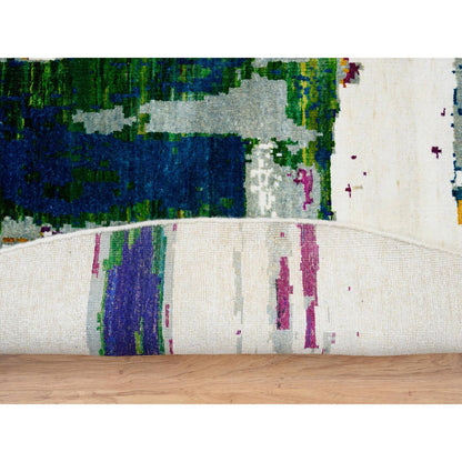 Modern and Contemporary Wool & Silk Hand Knotted Rug Multicolored No Border 8.9X8.9 -O064665