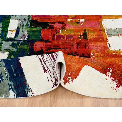 Modern and Contemporary Wool & Silk Hand Knotted Rug Multicolored No Border 8.9X8.9 -O064665