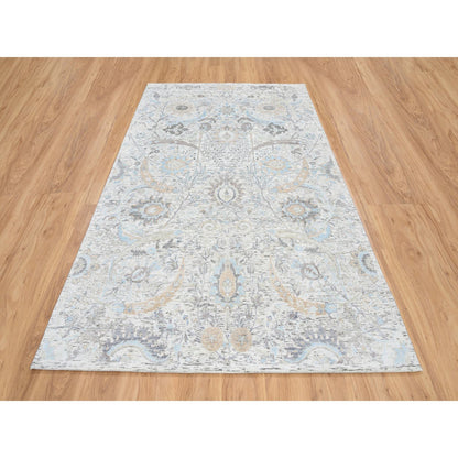 Transitional Wool & Silk Hand Knotted Rug Ivory No Border 6.0X9.2 -O064667