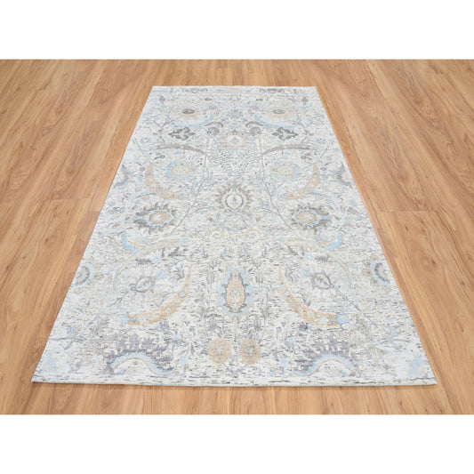 Transitional Wool & Silk Hand Knotted Rug Ivory No Border 6.0X9.2 -O064667