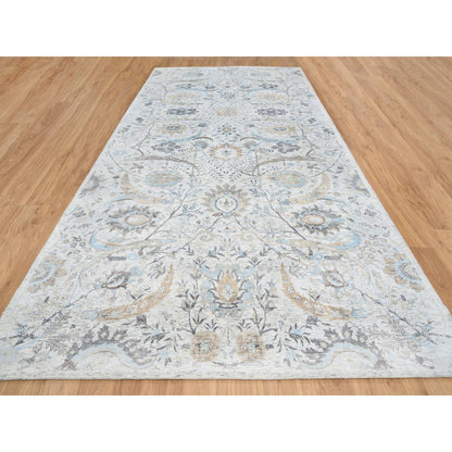 Transitional Wool & Silk Hand Knotted Rug Ivory No Border 8.1X16.0 -O064672