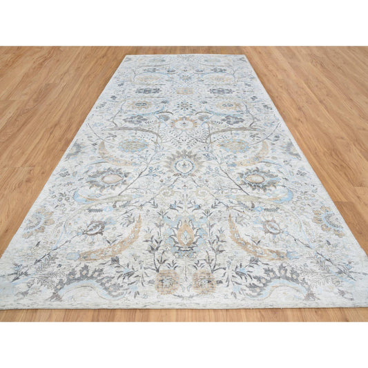 Transitional Wool & Silk Hand Knotted Rug Ivory No Border 8.1X16.0 -O064672