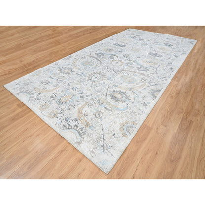Transitional Wool & Silk Hand Knotted Rug Ivory No Border 8.1X16.0 -O064672