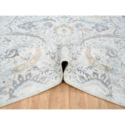 Transitional Wool & Silk Hand Knotted Rug Ivory No Border 8.1X16.0 -O064672