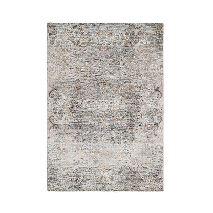 Transitional Wool & Silk Hand Knotted Rug Grey No Border 4.1X6.0 -O064679