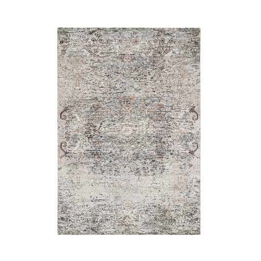 Transitional Wool & Silk Hand Knotted Rug Grey No Border 4.1X6.0 -O064679