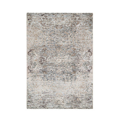 Transitional Wool & Silk Hand Knotted Rug Grey No Border 4.1X6.0 -O064679
