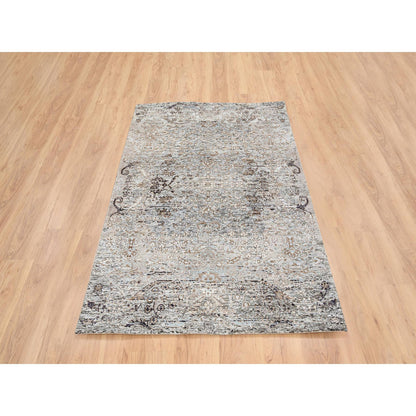 Transitional Wool & Silk Hand Knotted Rug Grey No Border 4.1X6.0 -O064679