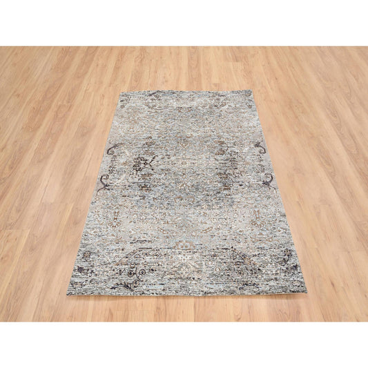Transitional Wool & Silk Hand Knotted Rug Grey No Border 4.1X6.0 -O064679